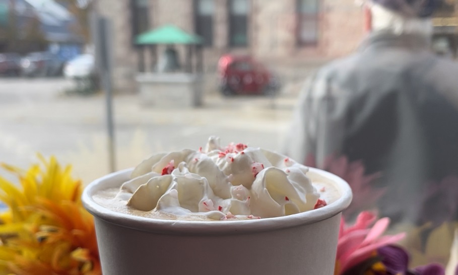 peppermint mocha closeup of whipped cream