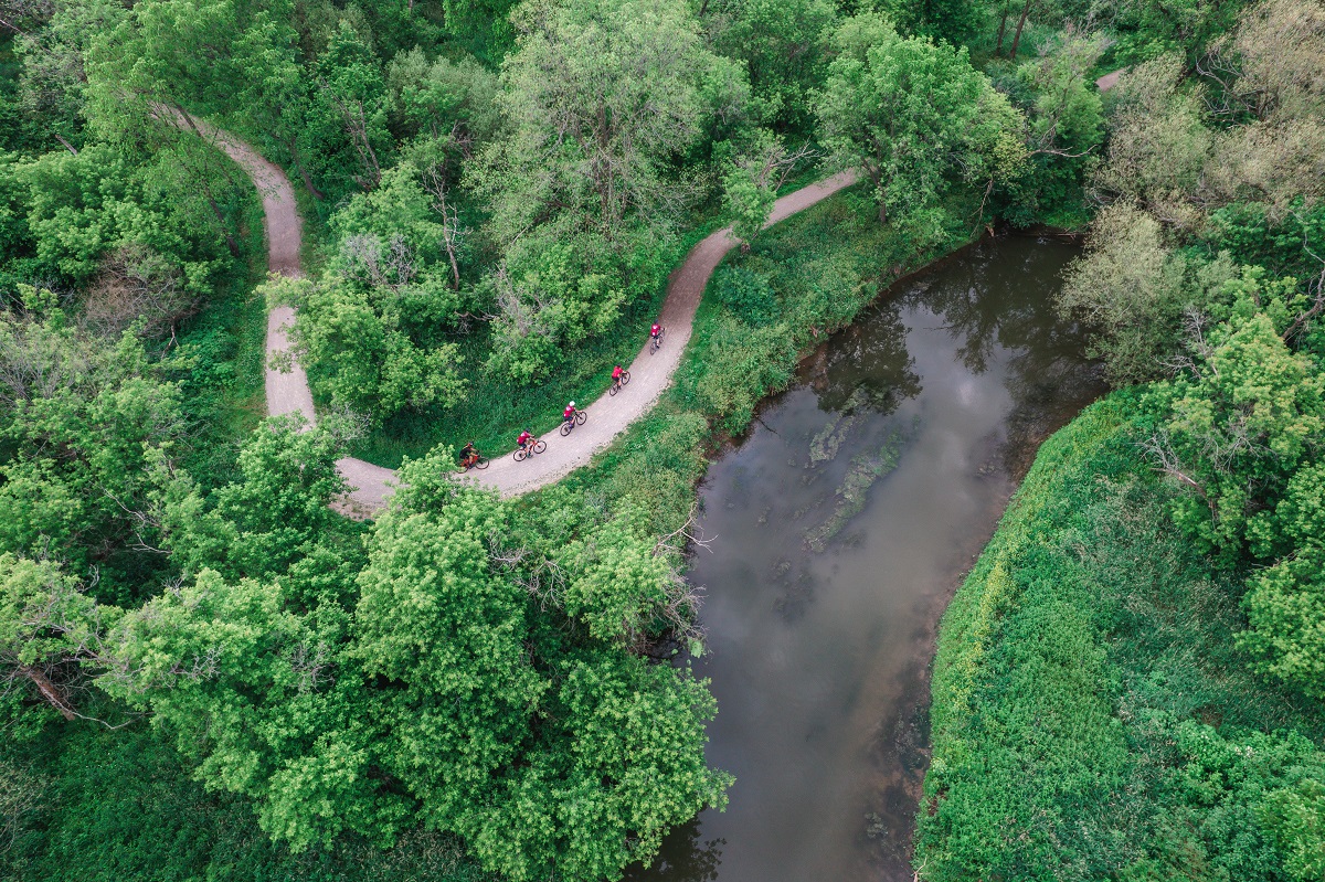 Oxford County gravel road cycling ride aerial shot