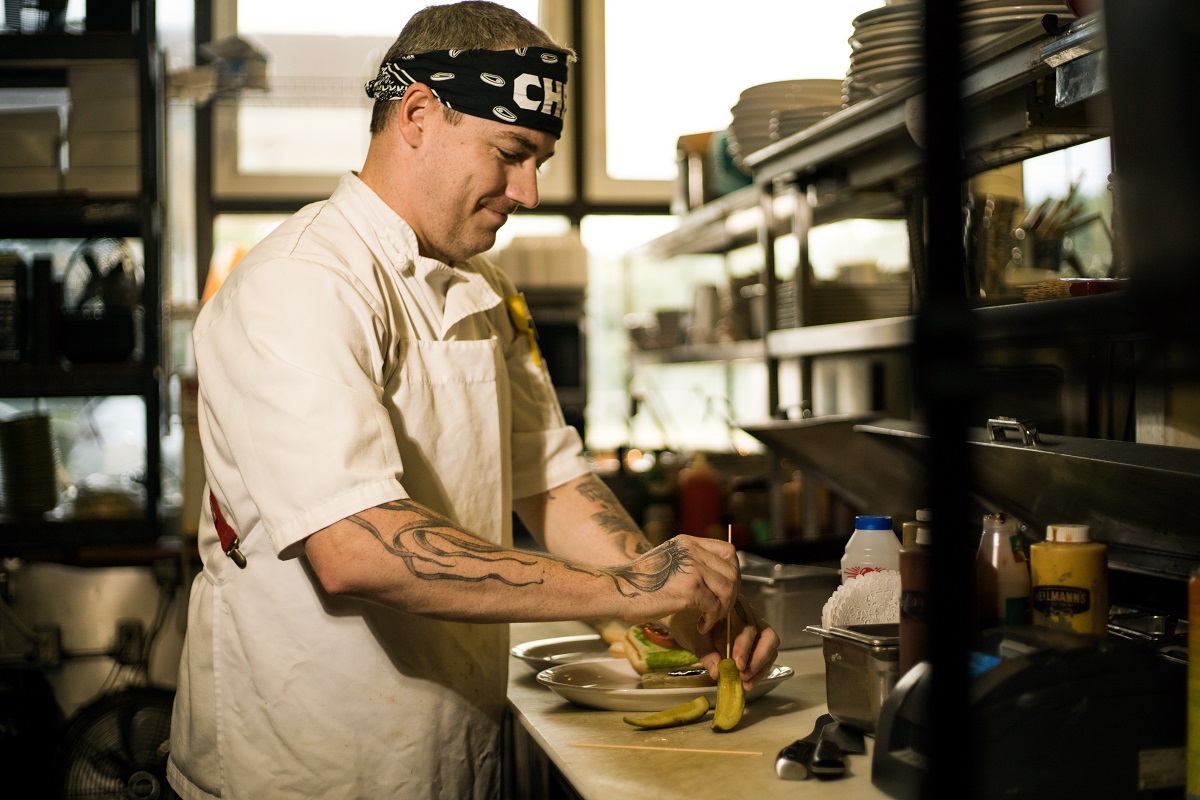 Mike cooking at Louie