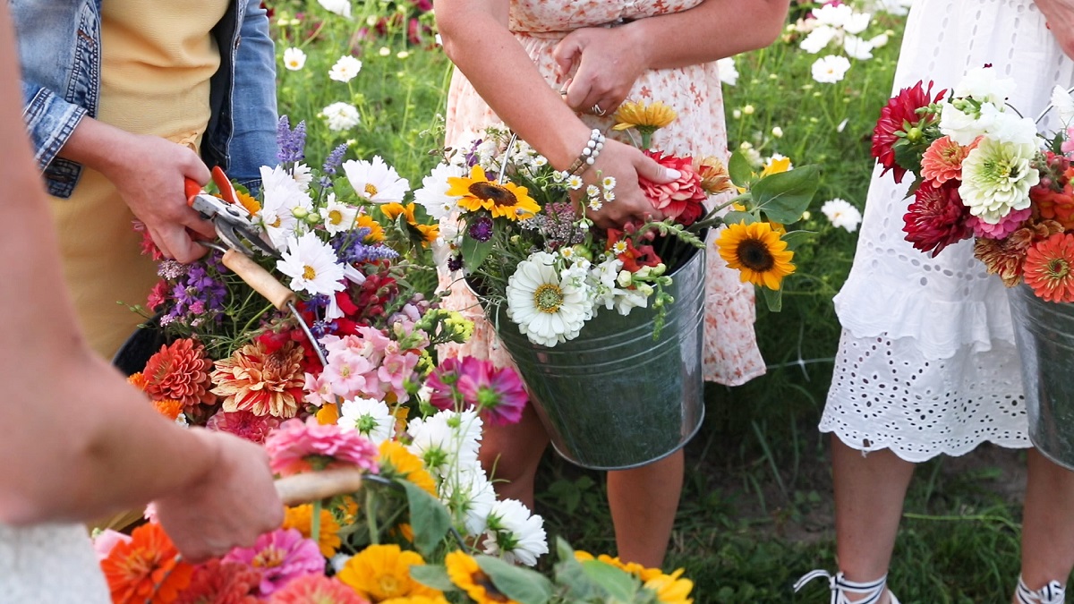 buckets of flowers