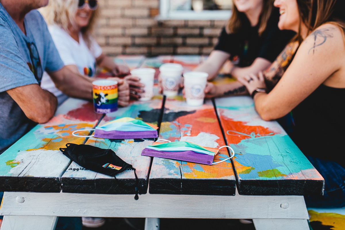 Oxford Pride Committee drinking coffee