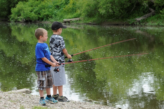 two boys fishing at pittock conservation area