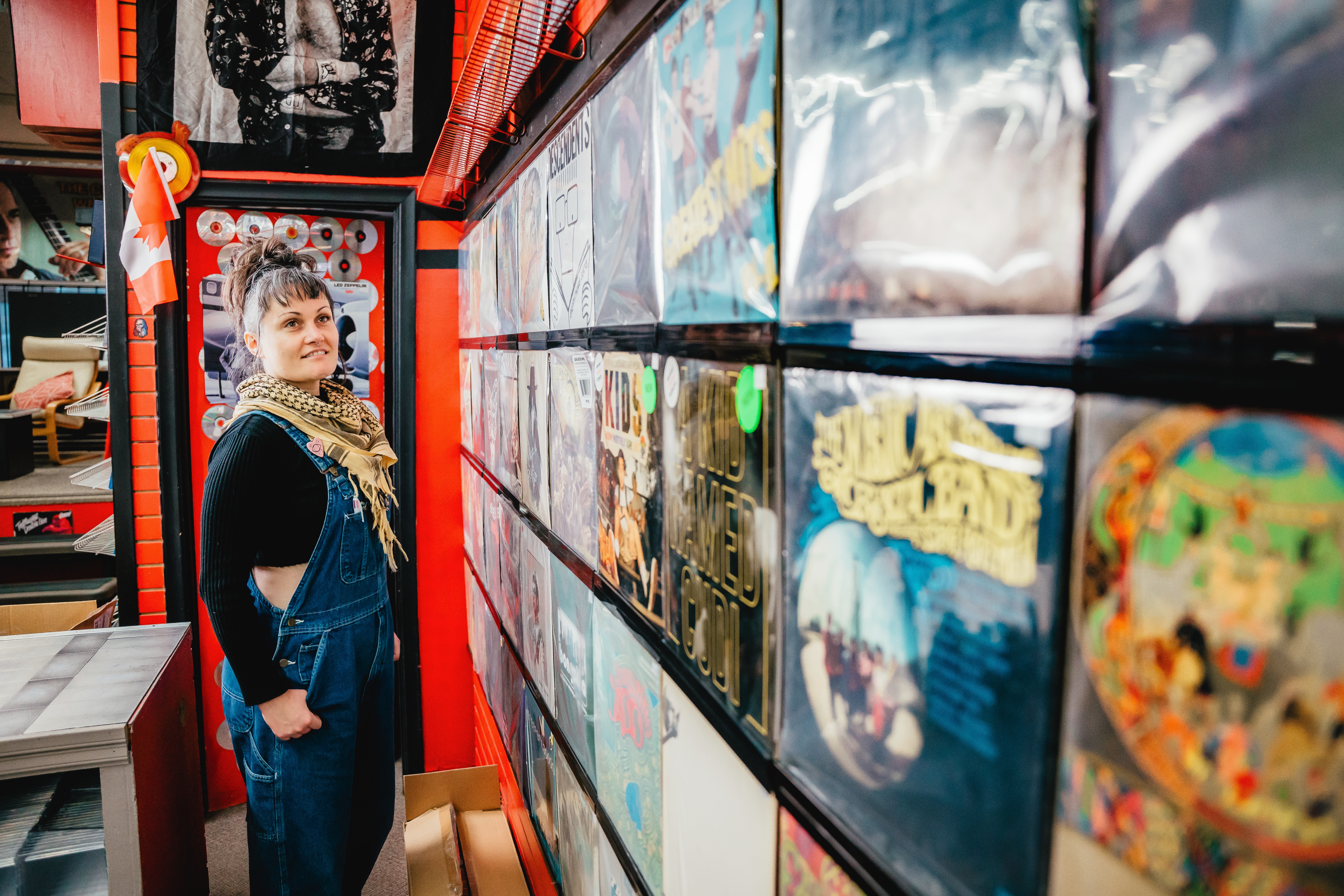 person looking at record wall at recordworks